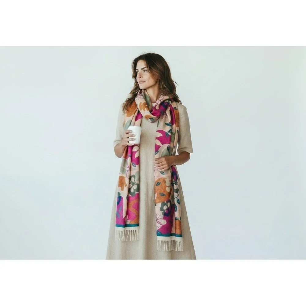 Nordstrom New Artisanal Chic Eclectic Botanical‎ Cashmere Wool Light Scarf Pink